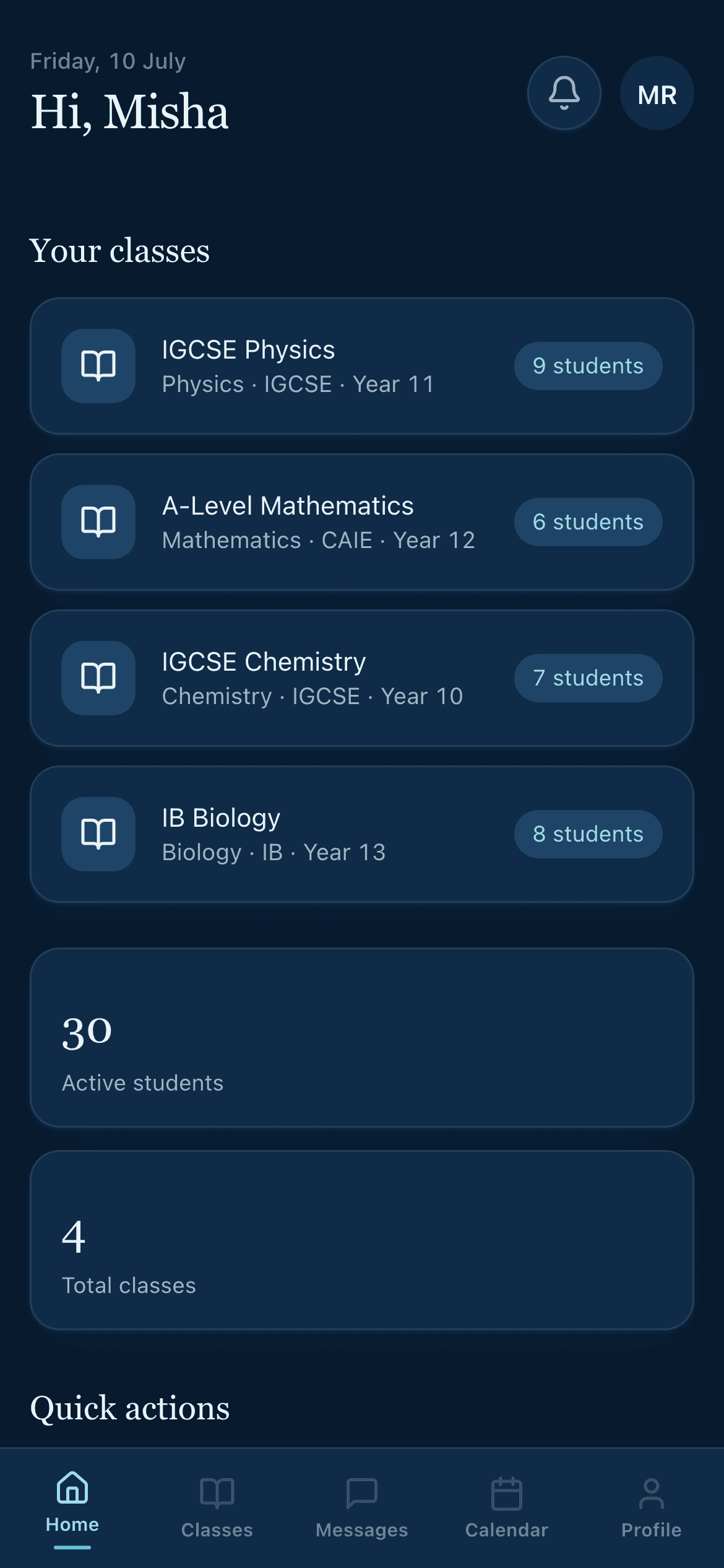 E&E app, Dashboard
